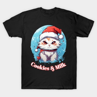 Cookies & Milk - Christmas Cat - Winter Holiday T-Shirt